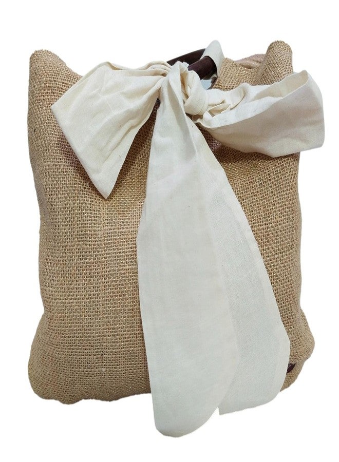 ATHZ handbags wooden handles Potli Bags with Handcrafted Bow Detail hand carry artistic wristlets bags for women (Jute Brown, Cream) - Image 4